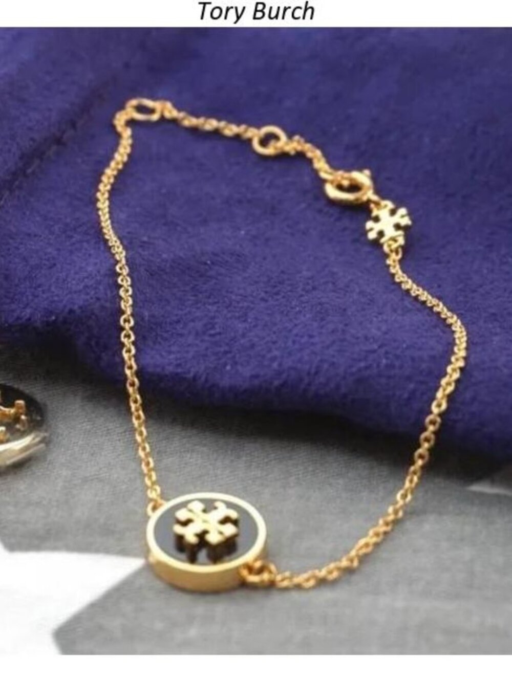 Tory Burch Kira Enamel Chain Bracelet in Black